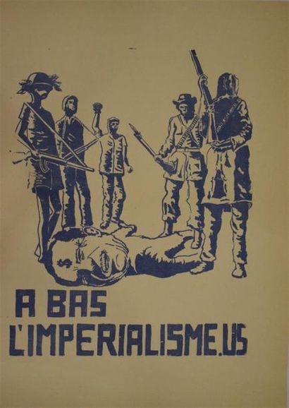 null Down with imperialism.US Silkscreen in blue on canvas paper 76,5 x 56,5 cm