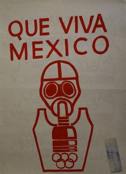 null Que viva Mexico Silkscreen print in red on the back of a printed poster (fida...