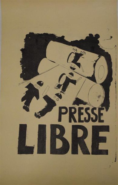 null Free Press Lithograph in black on canvas paper 83 x 49 cm