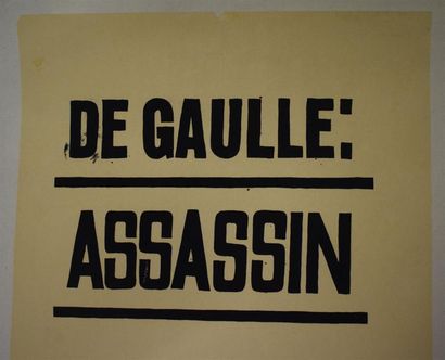 null De Gaulle : assassin Silkscreen in black on beige canvas paper 65 x 43 cm Tear...