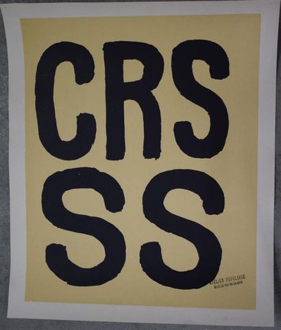 null Lot de deux affiches : CRS SS Sérigraphie en noir sur papier entoilé Tampon...