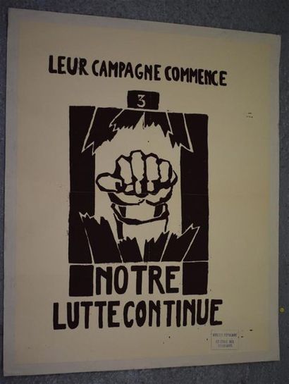 null Their campaign begins - 3 - our struggle continues Silkscreen in dark brown...