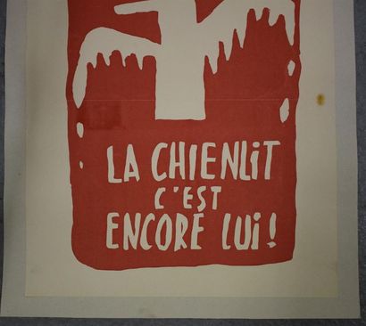 null The hound is him again! Silkscreen in red on canvas paper Stamp ATELIER POPULAIRE...
