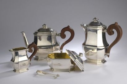 null Silver tea and coffee set in the shape of a baluster with sides including a...