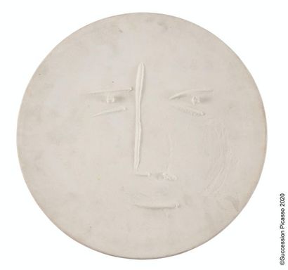 Pablo Picasso (1881-1973) 
Face de face, 1960
White terracotta covered with a white...