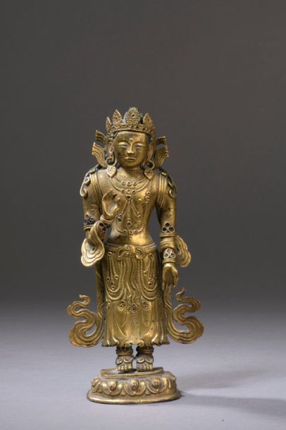 null BHOUTAN - XVIIIe siècle
Statuette du boddhisattva Samantabhadra en bronze doré...