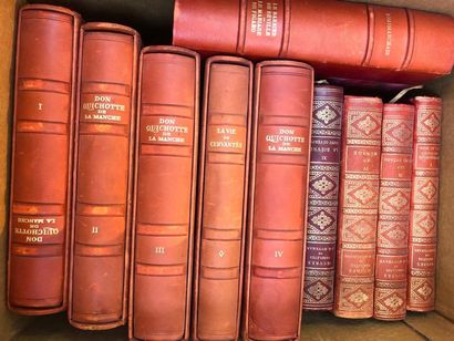 null Lot of illustrated books. 1 box of 10 volumes. Works by Cervantes Don Quixote....