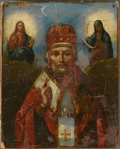 null Icône de Saint Nicolas le Thaumaturge
Huile sur bois
Russie, XIXe siècle
H....