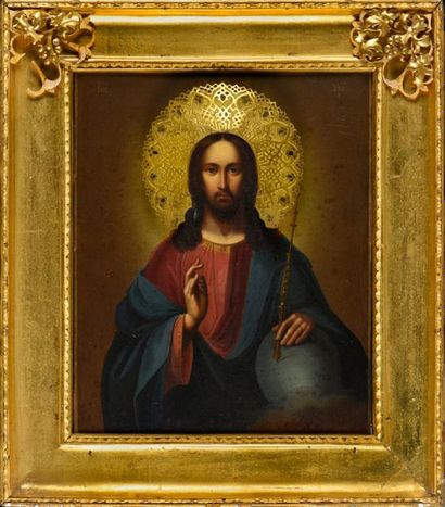 null Paire d'icônes de la Mère de Dieu Iverskaya et du Christ Pantocrator
Tempera...