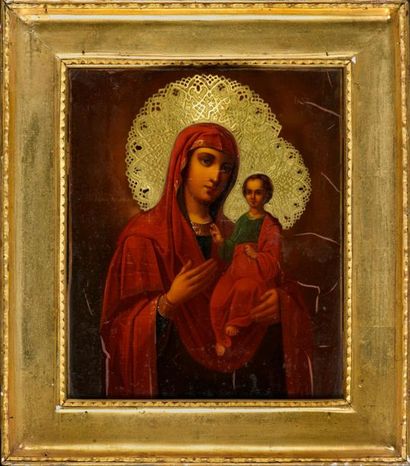 null Paire d'icônes de la Mère de Dieu Iverskaya et du Christ Pantocrator
Tempera...