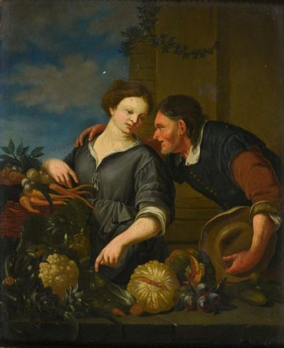 null Attribué à Jacob TOORENVLIET(vers 1635-1719)
La marchande de fruits et légumes
Panneau...