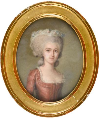 null Ecole Française du XVIIIe siècle 
Portrait de femme à la robe rouge
Pastel
H....