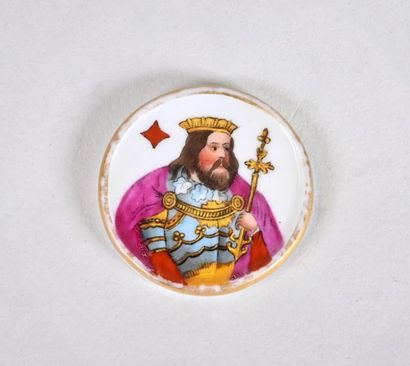 null Rare suite de deux séries de cinq jetons de whist en porcelaine polychrome dans...