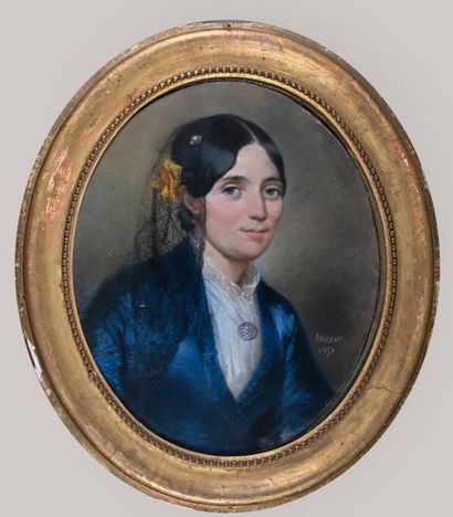 null Ecole ITALIENNE du XIXe
Portrait de Femme à la robe bleue 
Pastel dans un cadre...