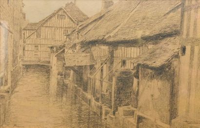 null A. MITAIRE (XXe siècle)
Rouen, eau du Robec
Fusain sur papier et aquarelle,...