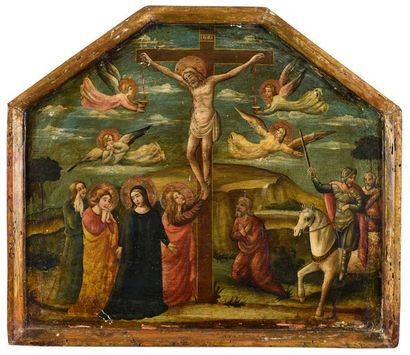 null Dans le goût de l'Ecole ESPAGNOLE du XVe siècle
Crucifixion
Tempera sur panneau...