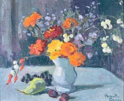 null Huguette CARRON (1900-1976)
Bouquet de fleurs
Huiles sur panneau recto et verso,...
