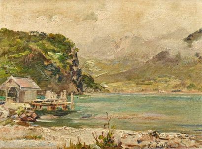 null Pierre Nicolas EULER (1846-1915) 
Ponton en bord de plage
Huile sur toile, signée...