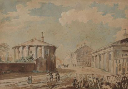 null École FRANÇAISE du XVIIIe siècle
Rome, le temple Rotondo & Rome, vue de la Place...