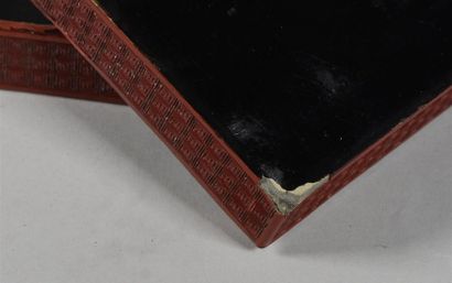 null CHINE - XVIIIe siècle
Boite carrée en cinabre rouge, le couvercle à décor de...