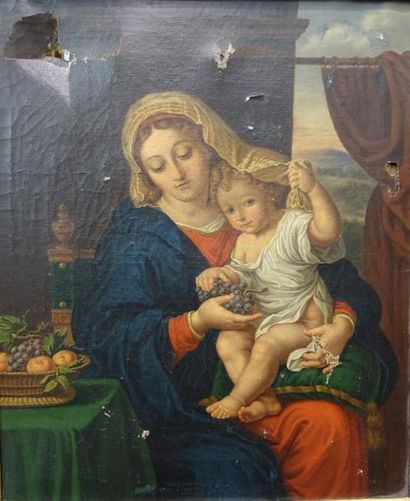 null Ecole italienne du XIXe siècle
Vierge à l'enfant
Huile sur toile
H. 46 cm -...