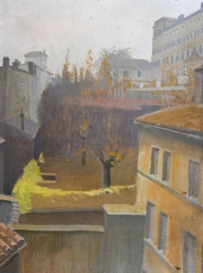 null Pierre LAROCHE (1893-1982), attribué à
Vue de cour, automne à Lyon
Huile sur...