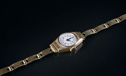 null Montre de dame en or jaune 18K (750°/°°°), cadran rond à chiffres arabes, bracelet...