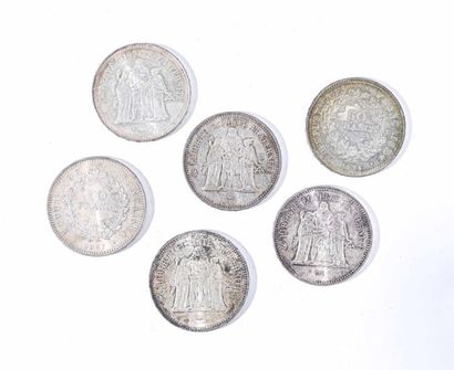 FRANCE Lot de six pièces de 50 francs Hercule...