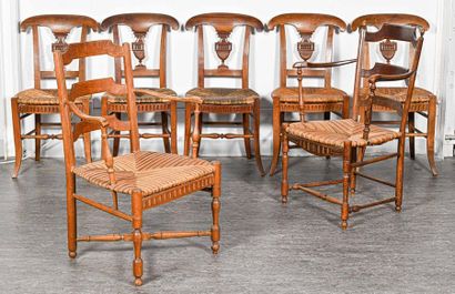 null Set of five straw chairs and one armchair