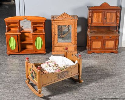 null Set of doll's furniture including: a two-body sideboard, a mirror cabinet, a...