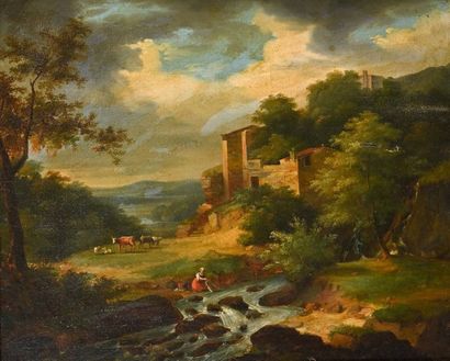 null 18th century French school Lavandière in an Italian landscape 

H. 46 cm W....