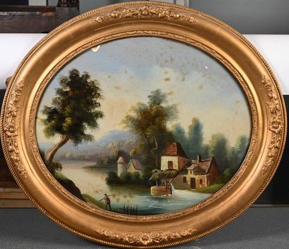 null French school of the 19th century Animated lake landscape 

Fixed under glass...