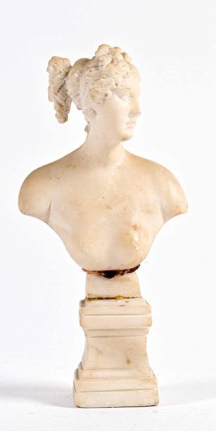 null From the Ancient Alabaster Female Bust 

H. 17 cm W. 8 cm 

Restorations