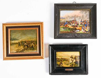 null Military Battles An oil on panel, a plaque and a reproduction