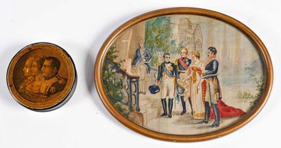 null A round box, the lid decorated with an engraving with the profiles of Napoleon,...