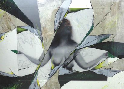 Bertrand Sordelet 50x70cm Technique mixte, acrylique et aerosols sur toile et enduit...