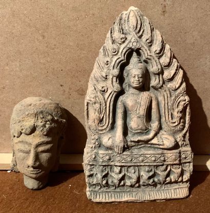null Terracotta stele with sitting Buddha.

A terracotta woman's head is attached.

(Small...