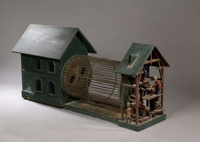 null Cage à écureuil constituée d'une maison et d'un tambour actionnant des automates...