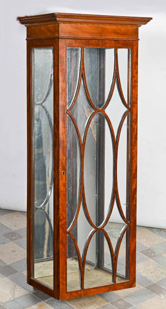 Petite vitrine murale mahogany quadrangular with one door with hemstitch design 

nineteenth...