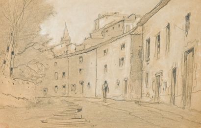 Augustin-Pierre-Bienvenu CHENU dit Fleury CHENU (1833-1875), Rue de village, 

Crayon...