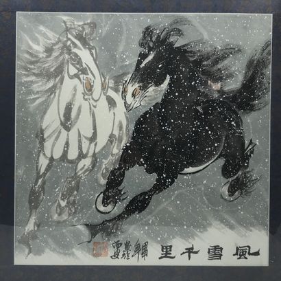 d’après XU Beihong (1895-1953) Deux chevaux galopants dans une tempête de neige

Encre...