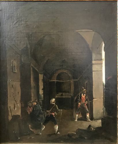 ECOLE FRANCAISE DU XIXème siècle les Brigands, 

huile sur toile rentoilée. 

H....