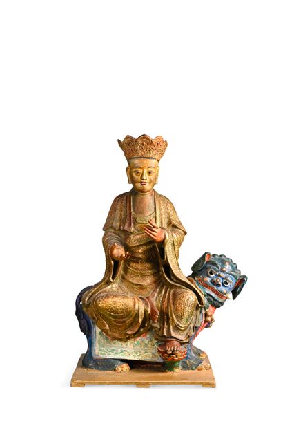 CHINE DU SUD - XVIIIème siècle Paire de grands dignitaires en bois sculpté et laqué...