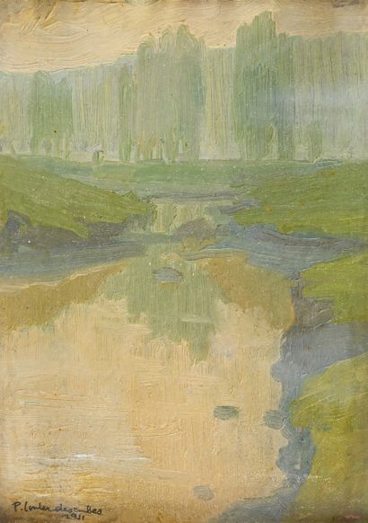 Pierre COMBET-DESCOMBES (1885-1966) Paysage à la marre,

Huile sur carton signée...