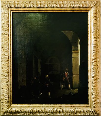 ECOLE FRANCAISE DU XIXème siècle The Brigands, 

oil on canvas. 

H. 61 cm - W. 51...