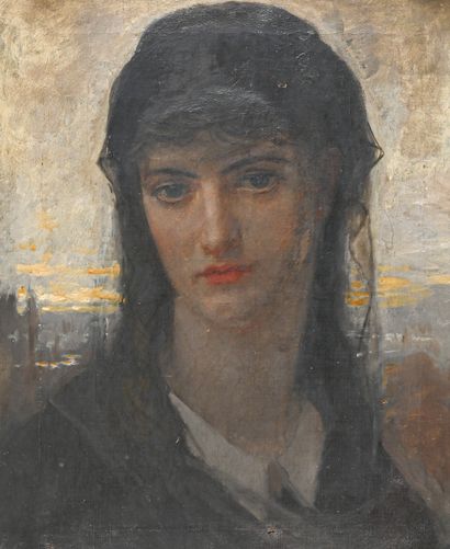 ECOLE FRANCAISE DU XIXème siècle La jeune veuve,

Huile sur toile, 

H. 46 cm - L....