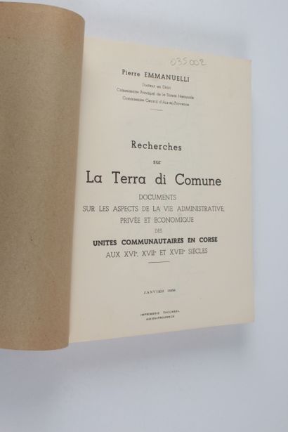Emmanuelli, Pierre Recherches sur La Terra di Comune: documents sur les aspects de...