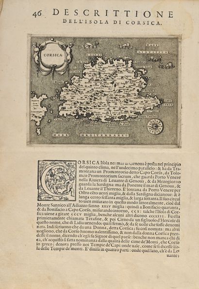 Porcacchi / Porro Girolamo Corsica. Probablement tirage de 1572. 10 x 14 cm. Feuillet...