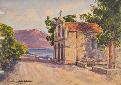 Paul Corizzi (1883-1953) La chapelle des Grecs à Ajaccio. Aquarelle sur papier, 18...