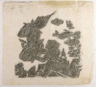 null Déesse et démon
Estampe sur papier
Asie du Sud Est, XXe siècle
H. 52 cm - L....